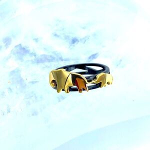 Elephant Stainless Steel Ion Plated Two-Tone Ring Sizes 5,6